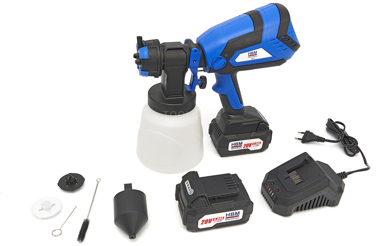 HBM Professionele 18 Volt 4.0AH Draagbare Elektrische Verfspuit Inclusief 2 Accu's Met 1000 ML Reser 