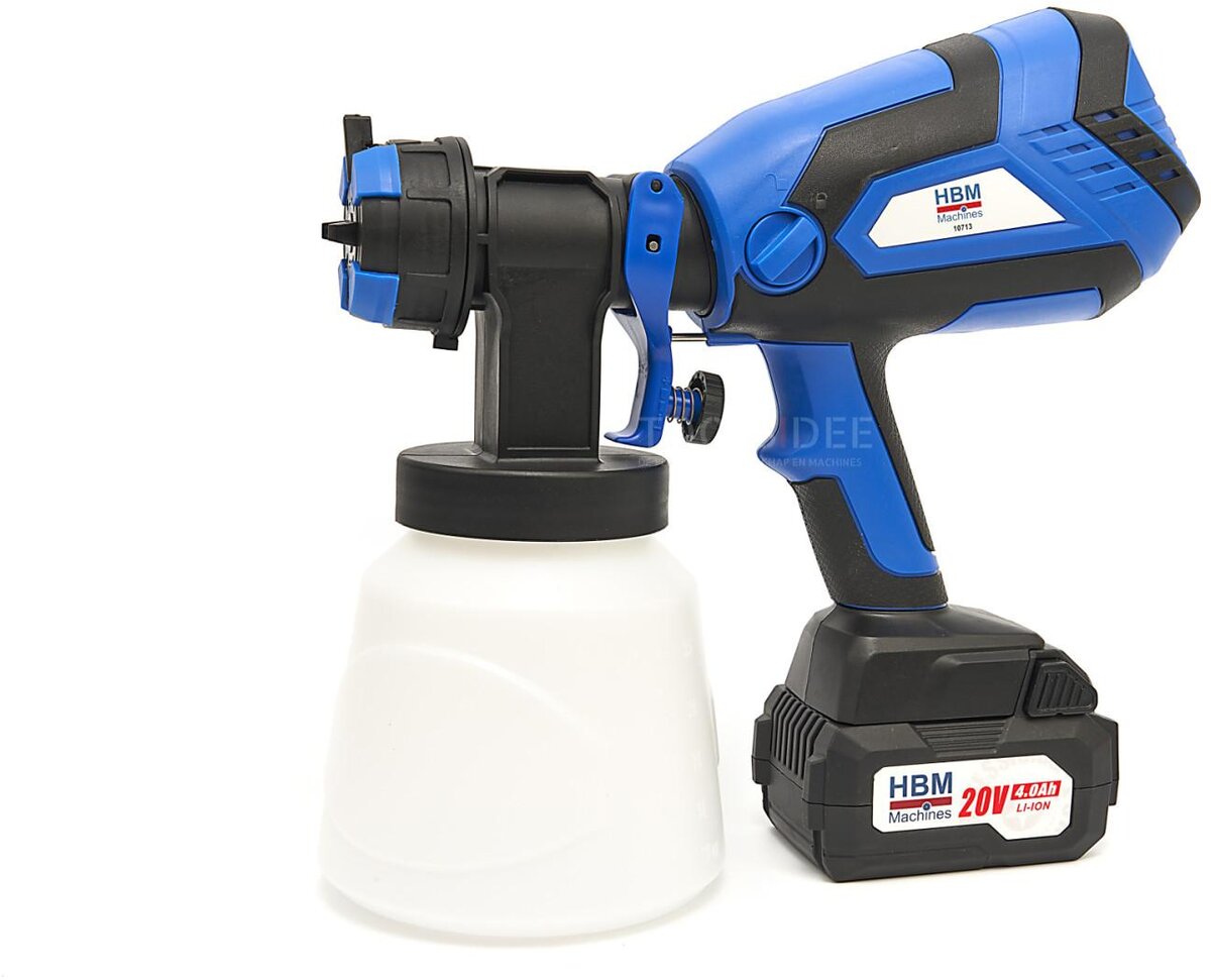 HBM Professionele 18 Volt 4.0AH Draagbare Elektrische Verfspuit Inclusief 2 Accu's Met 1000 ML Reser 