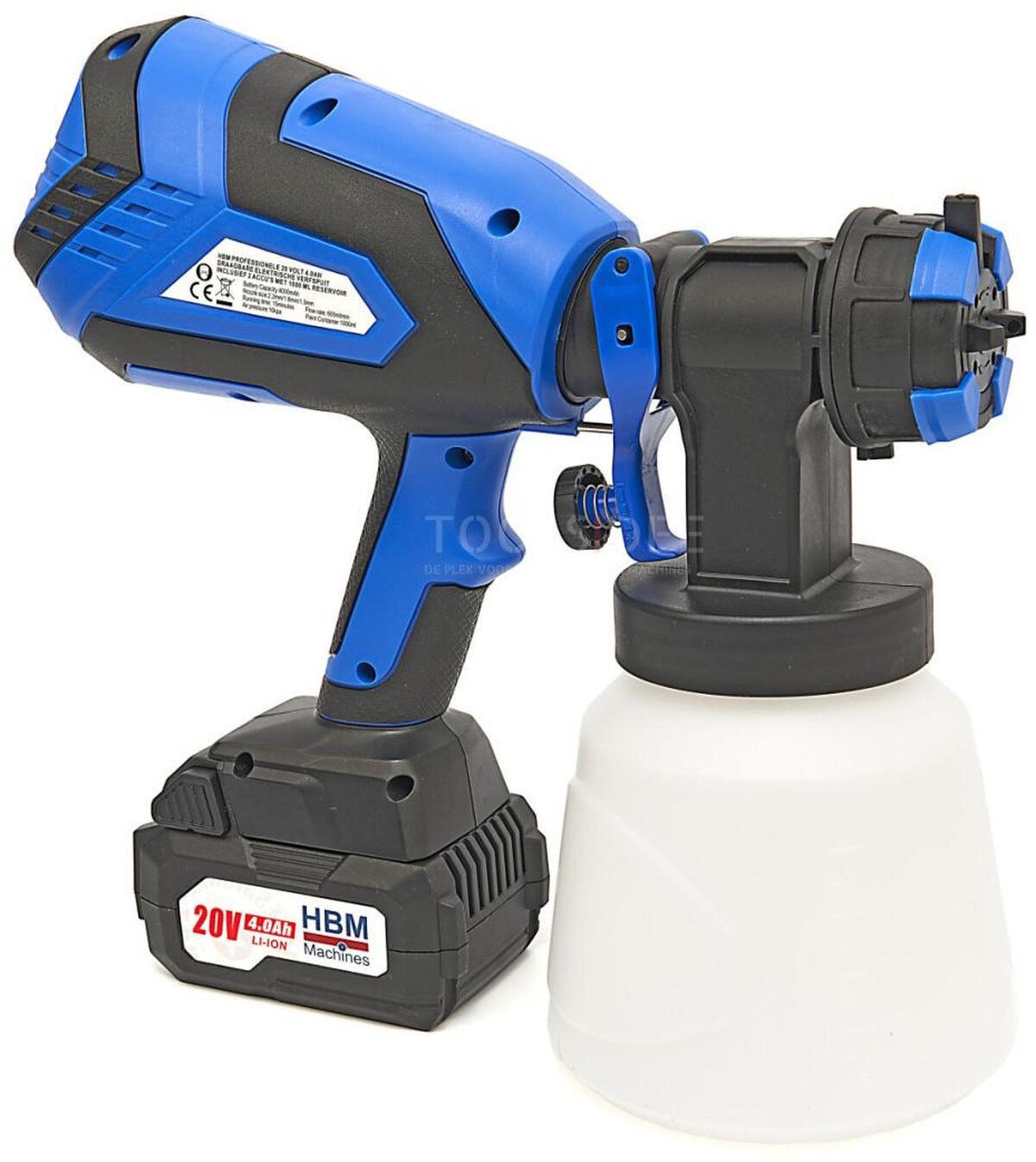 HBM Professionele 18 Volt 4.0AH Draagbare Elektrische Verfspuit Inclusief 2 Accu's Met 1000 ML Reser 