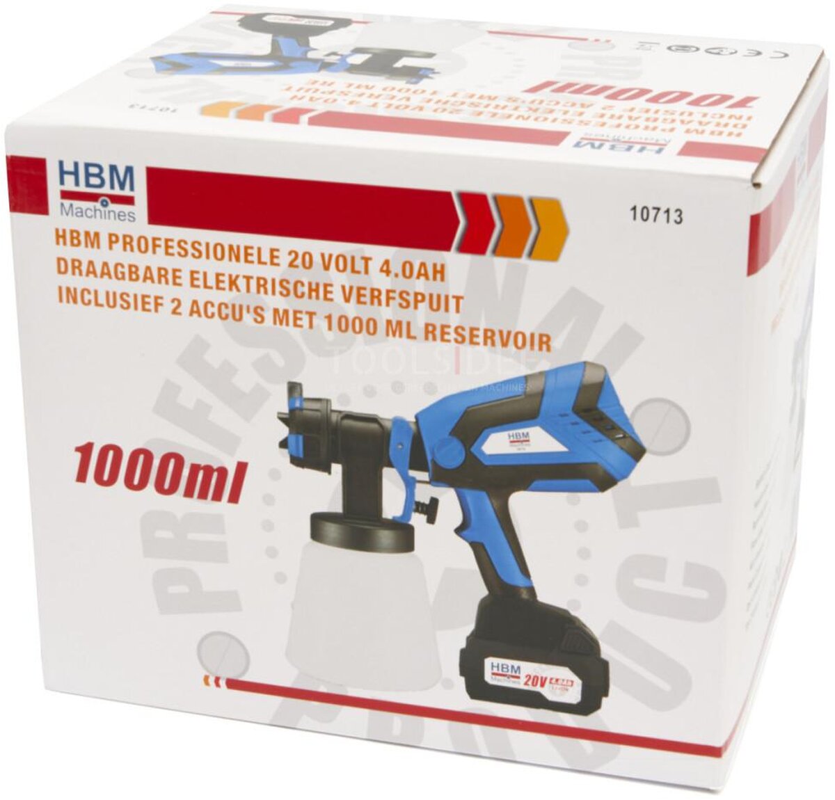 HBM Professionele 18 Volt 4.0AH Draagbare Elektrische Verfspuit Inclusief 2 Accu's Met 1000 ML Reser 