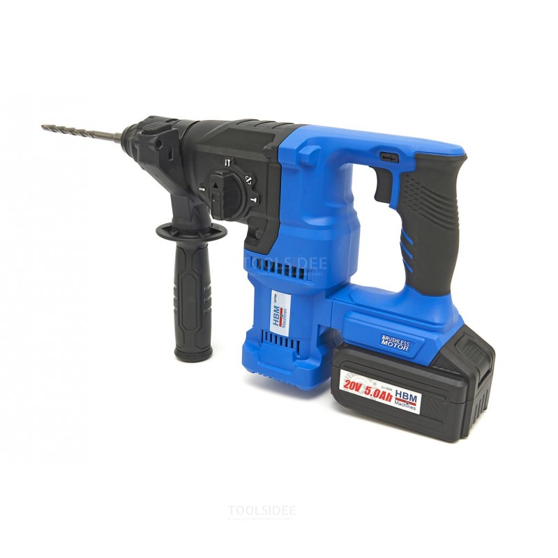 HBM Professional 20 Volt 5.0AH SDS Plus Brushless Cordless Rotary Hammer With 2 Li-Ion Batteries