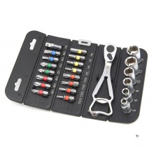 AOK 23 Piece Professional Socket Set and Bit Set with Ratchet in handy storage pouch