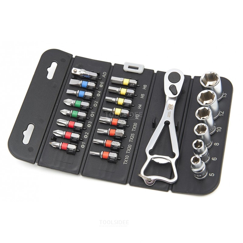 AOK Set di chiavi e set di punte professionali da 23 pezzi con cricchetto in pratica custodia
