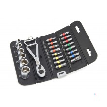 AOK 23 Piece Professional Socket Set and Bit Set with Ratchet in handy storage pouch