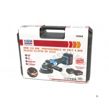 HBM Professionele 20 Volt 4,0AH Koolborstelloze Accu Haakse Slijper 125 mm HBM Professionele 20 Volt 4,0AH Koolborstelloze Accu Haakse Slijper 125 mm