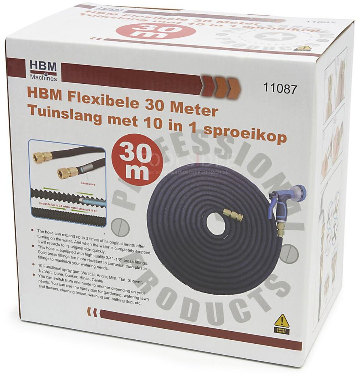 HBM fleksibel 30 meter haveslange med 10 i 1 dyse HBM fleksibel 30 meter haveslange med 10 i 1 dyse