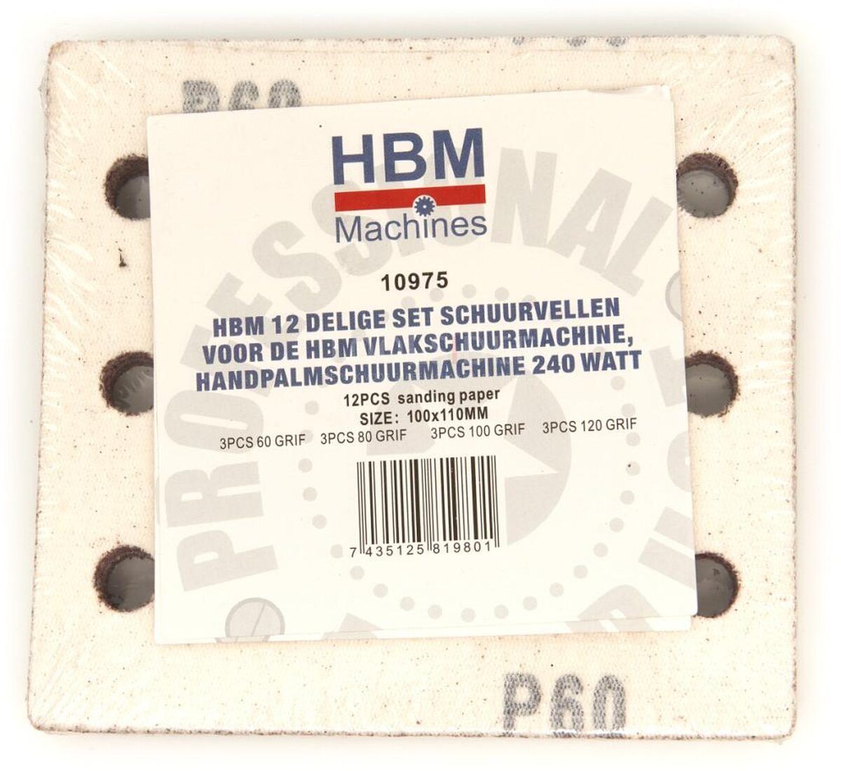 HBM 12-teiliger Satz Schleifblätter für den HBM Handschleifer 240 Watt