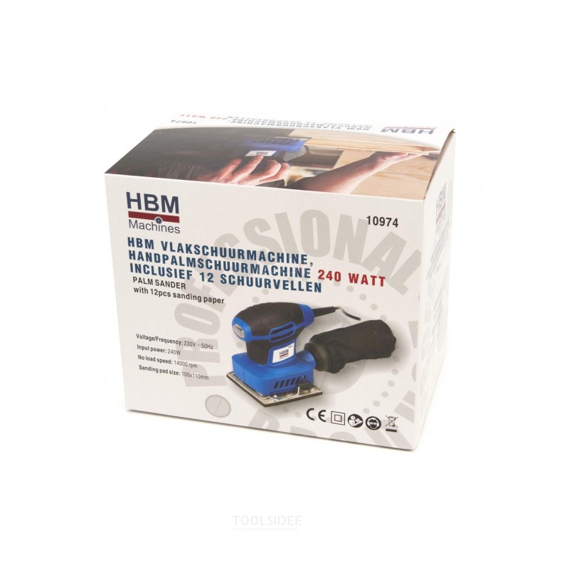 HBM Orbital sander, Hand palm sander 240 Watt Including 12 sanding sheets