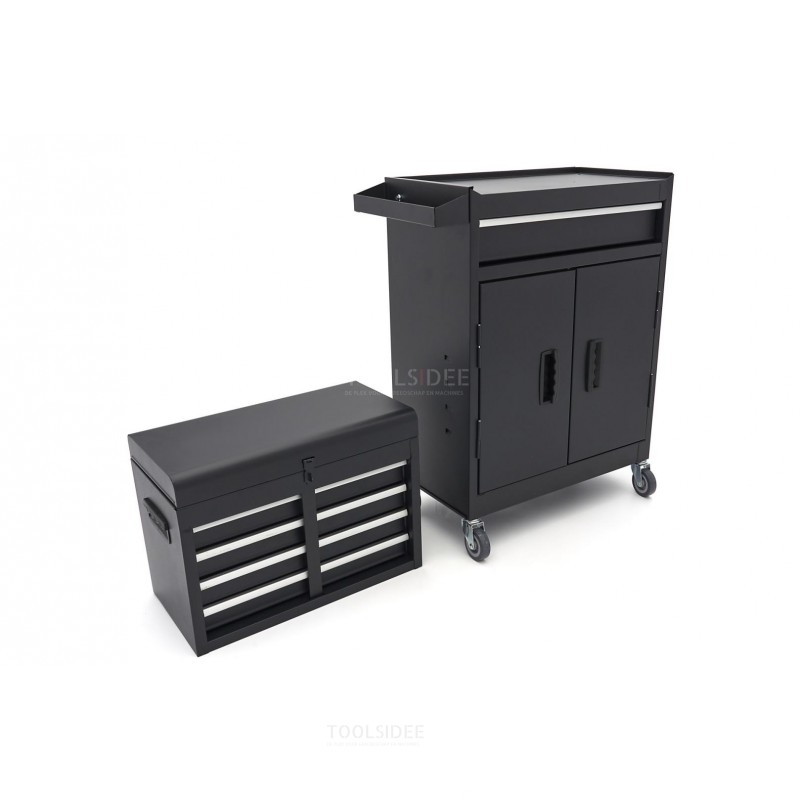 HBM 2 in 1 tool trolley including top cabinet - BLACK