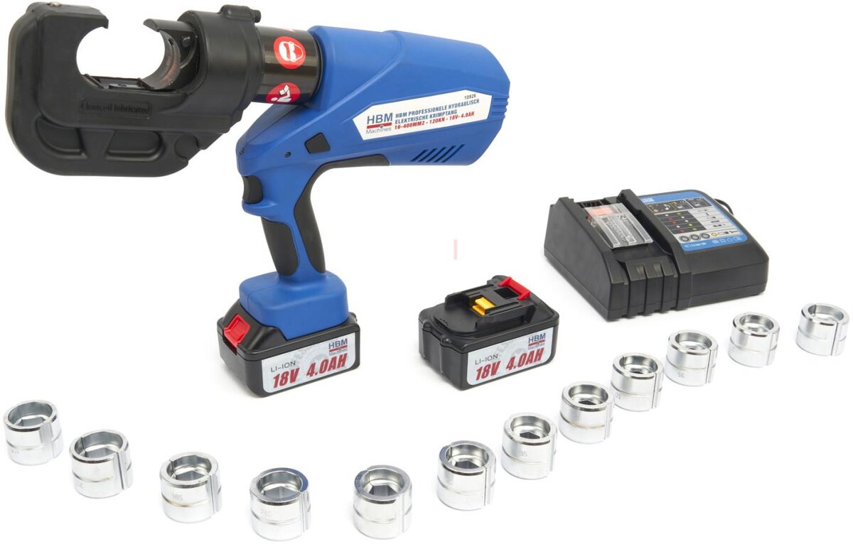 HBM professionelt hydraulisk elektrisk krympeværktøj 16-400mm2 - 120KN - 18V- 4,0Ah