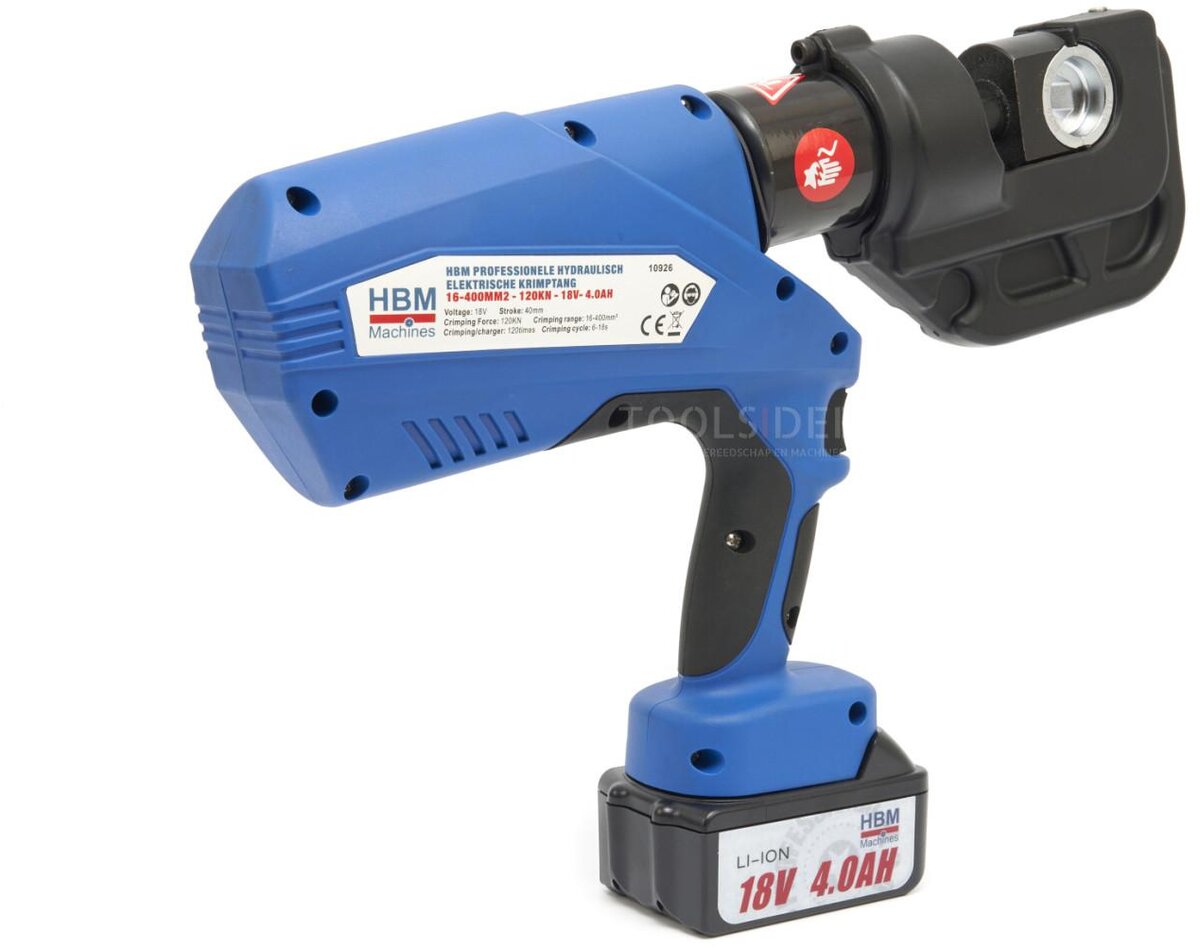 HBM professionelt hydraulisk elektrisk krympeværktøj 16-400mm2 - 120KN - 18V- 4,0Ah