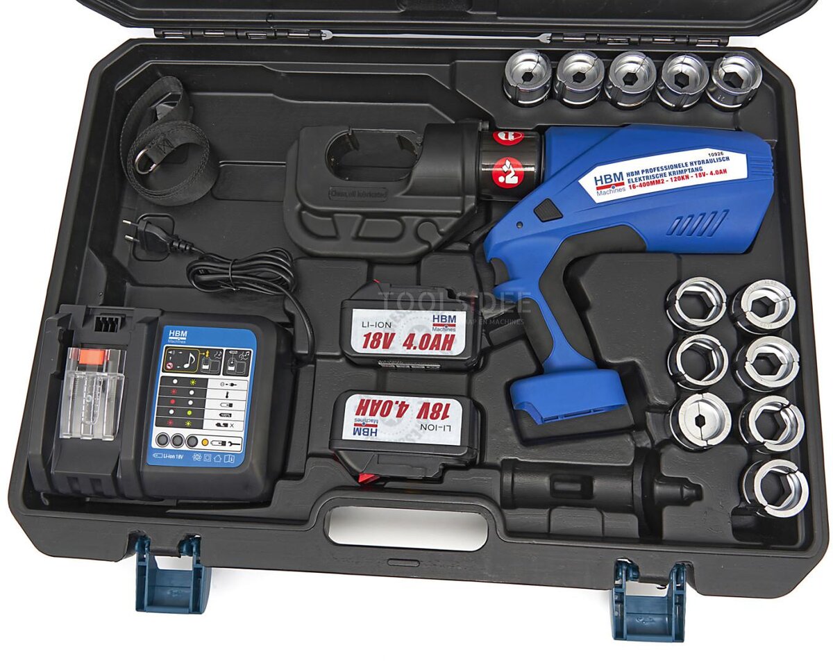 HBM professionelt hydraulisk elektrisk krympeværktøj 16-400mm2 - 120KN - 18V- 4,0Ah