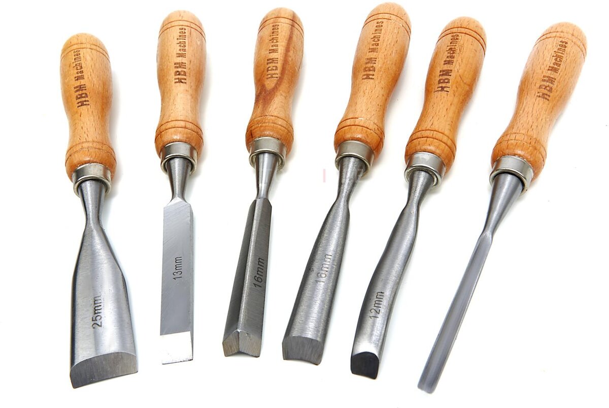 HBM 7-teiliger Hohlmeißel-Satz, inklusive Holzhammer 215 mm