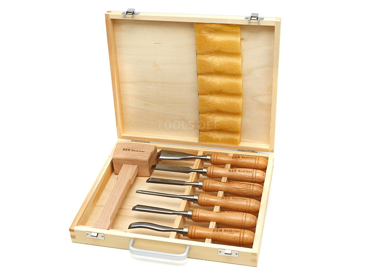 HBM 7-teiliger Hohlmeißel-Satz, inklusive Holzhammer 215 mm