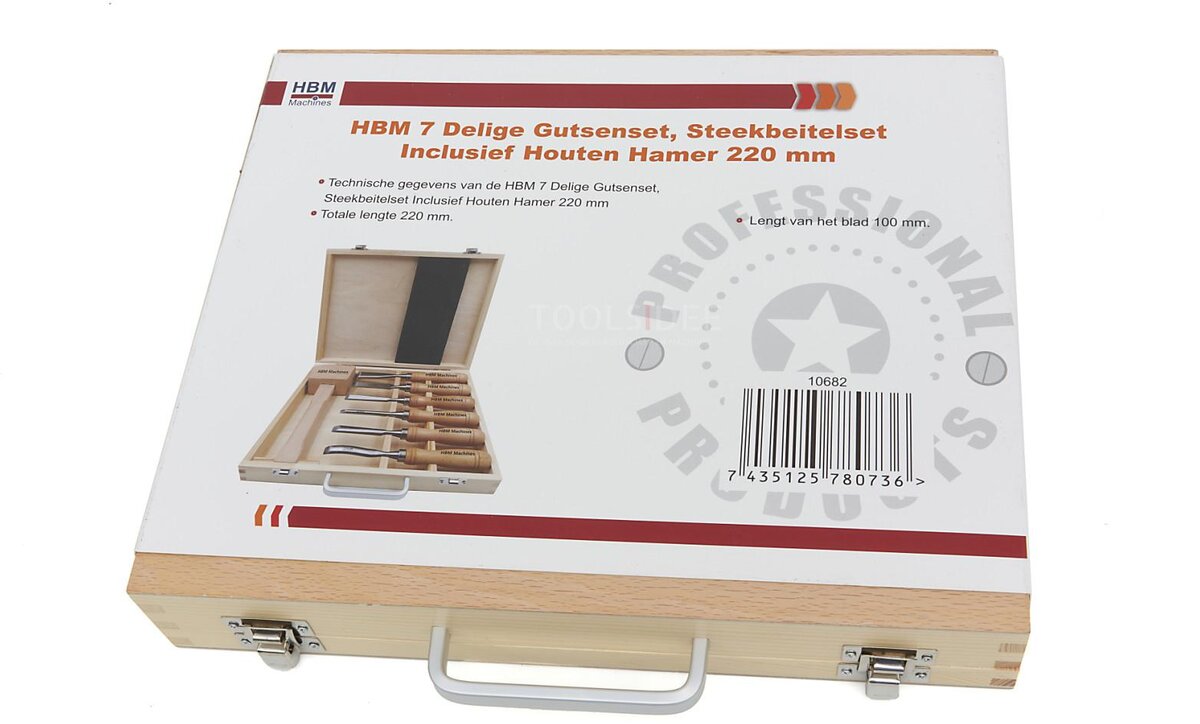 HBM 7-teiliger Hohlmeißel-Satz, inklusive Holzhammer 215 mm