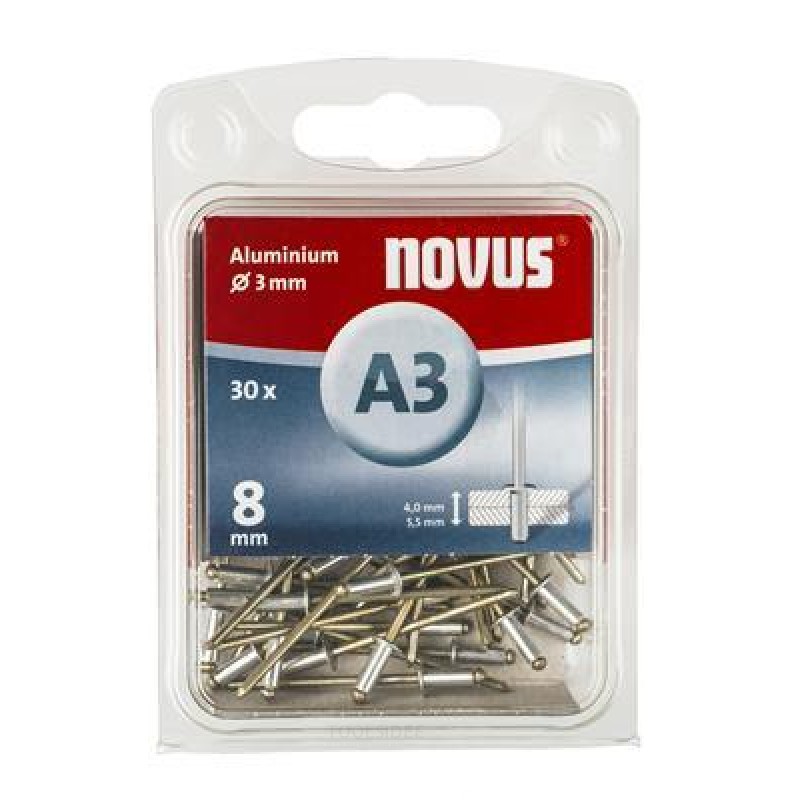  Novus Blind niitti A3 X 8mm, Alu SB, 30 kpl.