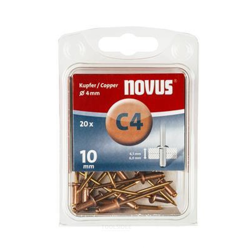  Novus Blind niitti C4 X 10mm, Kupari, 20 kpl.