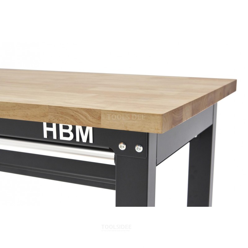 HBM 152 cm. Professionelt mobilt arbejdsbord med massiv træbordplade og La