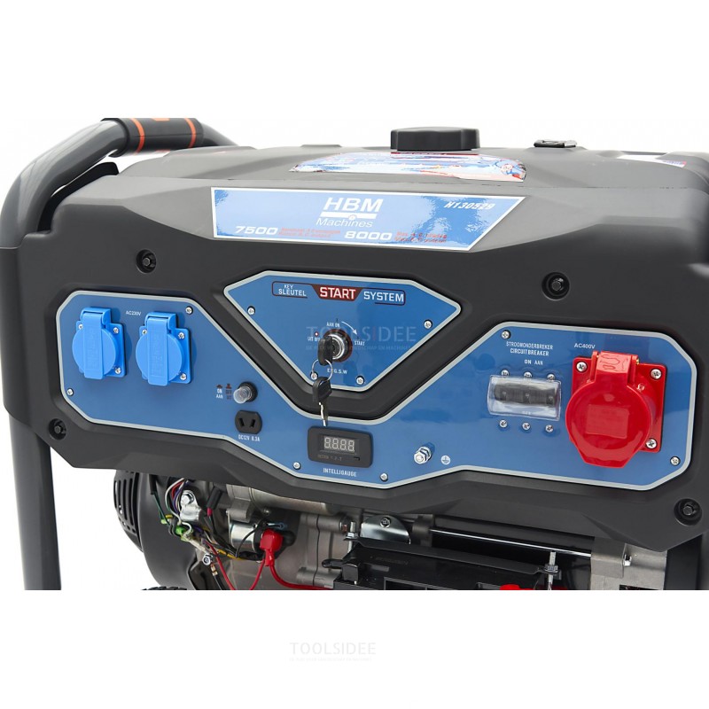 HBM 8000 watt høyspenningsgenerator, aggregat med 389 cc bensinmotor, 400V/230V/12V
