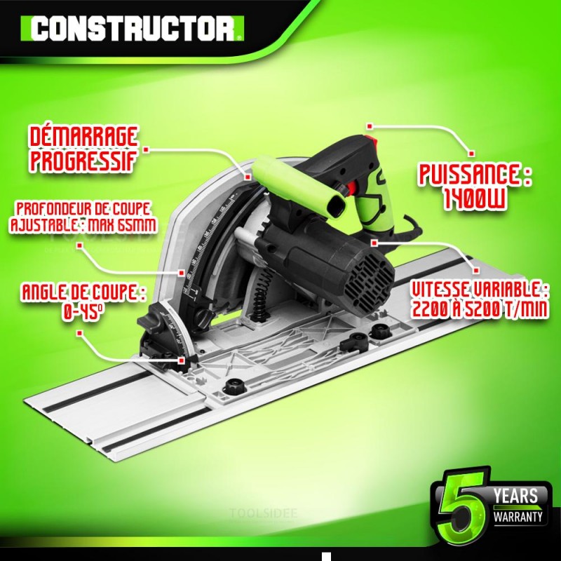 CONSTRUCTOR Plunge circular saw with guide system 1400 W