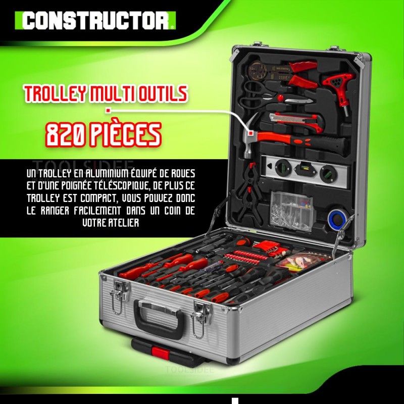 CONSTRUCTOR Multi tool trolly 820 pieces with telescopic handle ...