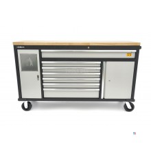 HBM 168 cm. Professional Mobile Tool Trolley, Workbench With Solid Wood Worktop
