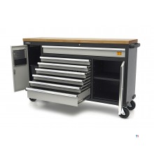 HBM 168 cm. Professional Mobile Tool Trolley, Workbench With Solid Wood Worktop