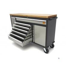 HBM 168 cm. Professional Mobile Tool Trolley, Workbench With Solid Wood Worktop