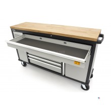 HBM 168 cm. Professional Mobile Tool Trolley, Workbench With Solid Wood Worktop