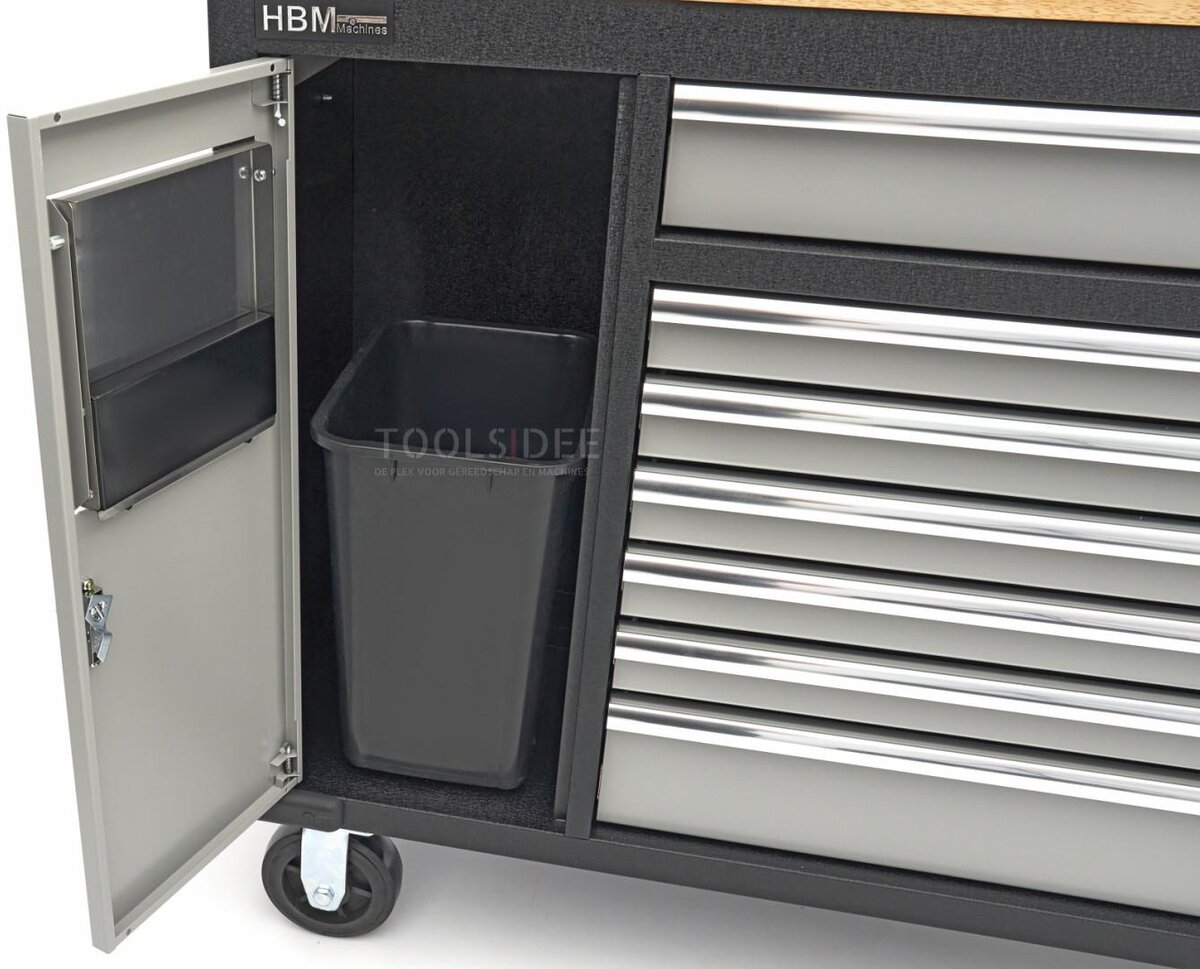HBM 168 cm. Professional Mobile Tool Trolley, Workbench With Solid Wood Worktop