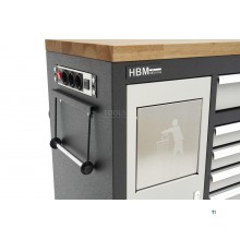 HBM 168 cm. Professional Mobile Tool Trolley, Workbench With Solid Wood Worktop