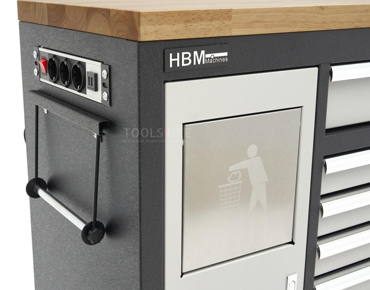 HBM 168 cm. Professional Mobile Tool Trolley, Workbench With Solid Wood Worktop