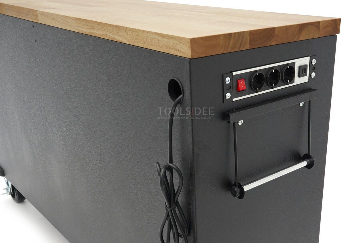 HBM 168 cm. Professional Mobile Tool Trolley, Workbench With Solid Wood Worktop