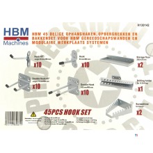 HBM 45-styks hængekroge, opbevaringsstativer og beholdersæt til HBM værktøjsvægge og modulære arbejdspladser