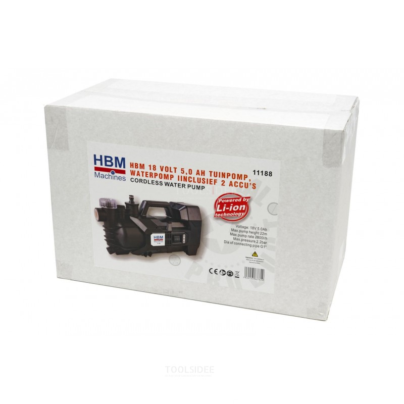 HBM 20 Volt 5.A Hagepumpe, Vannpumpe inkl. 2 Batterier