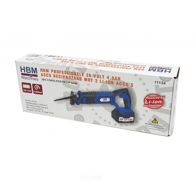 HBM Professional 20 Volt 4.0AH Battery Reciprocating Saw With 2 Li-Ion Batteries