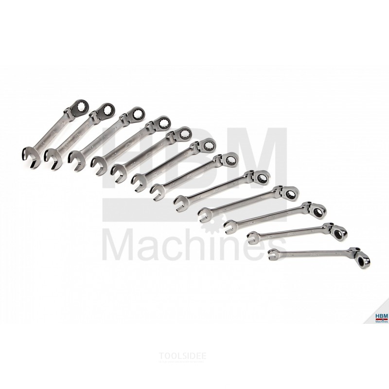 AOK 12-piece professional tilting ring, ratchet, open-end wrench set
