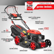 ELEM GARDEN TECHNIC Tondeuse à gazon avec moteur à essence 173cc - élec. Commencer