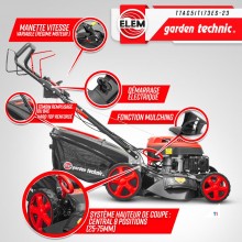 ELEM GARDEN TECHNIC Tondeuse à gazon avec moteur à essence 173cc - élec. Commencer