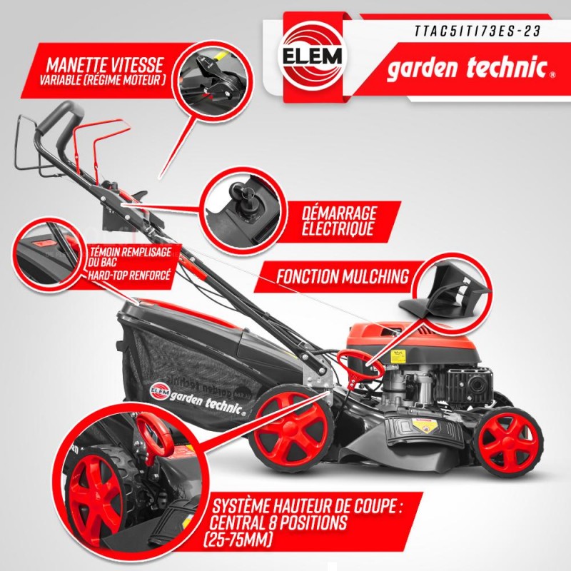 ELEM GARDEN TECHNIC Plæneklipper med benzinmotor 173cc - el. Start