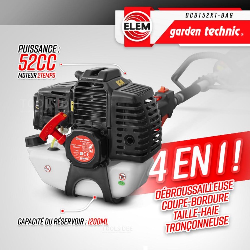 ELEM GARDEN TECHNIC 4 i 1 multifunktionsmaskin med bensinmotor 52cc + väska