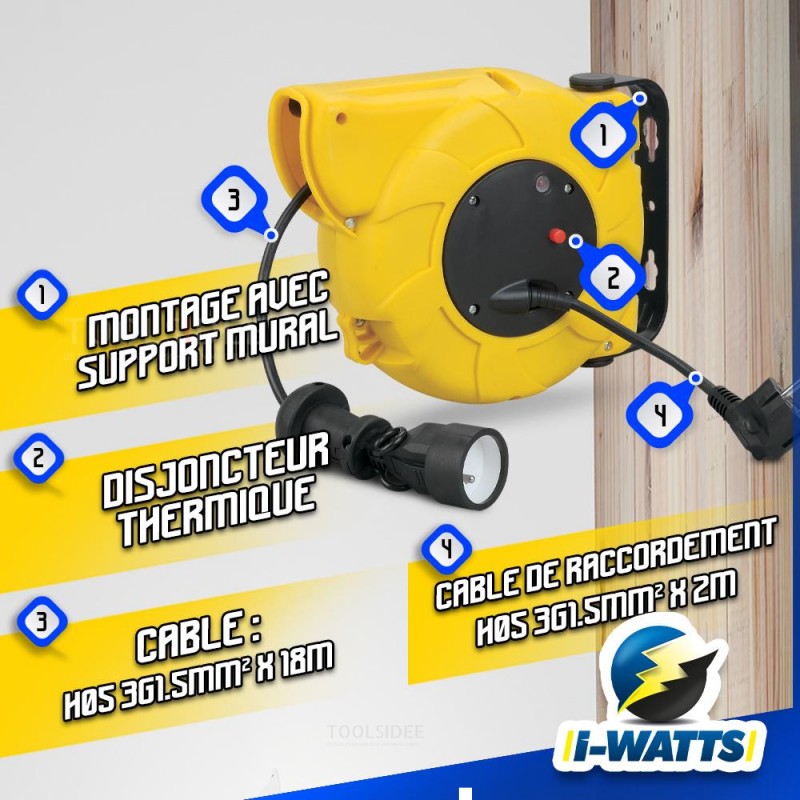 I-WATTS Automatic electric reel to be mounted on the wall - 20m