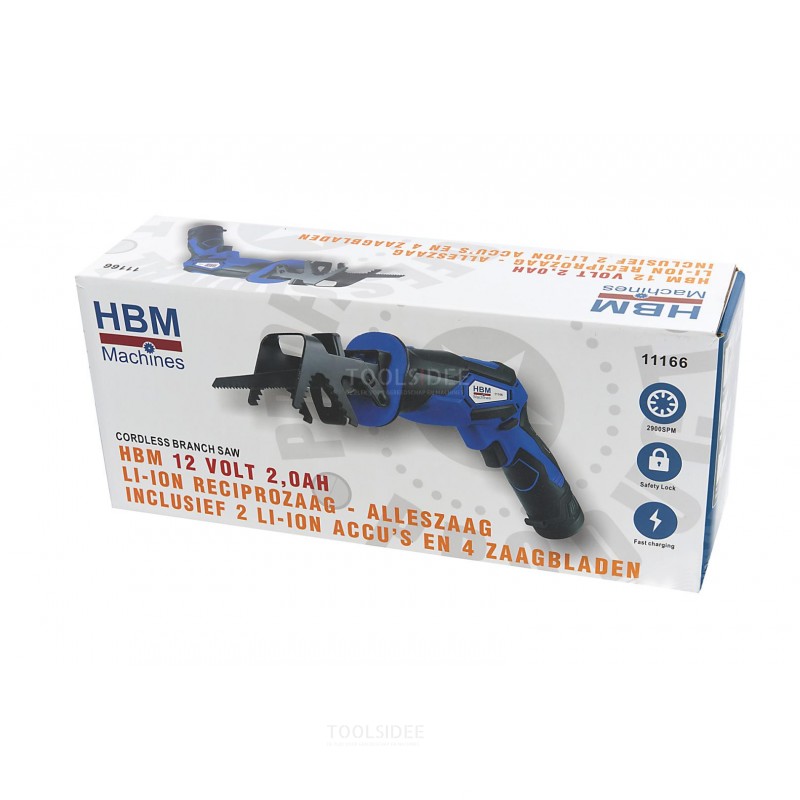 HBM 10.8 Volt 2.0AH Li-ion Reciprocating Saw - All Purpose Saw Including 2 Li-Ion Batteries and 4 Saw Blades