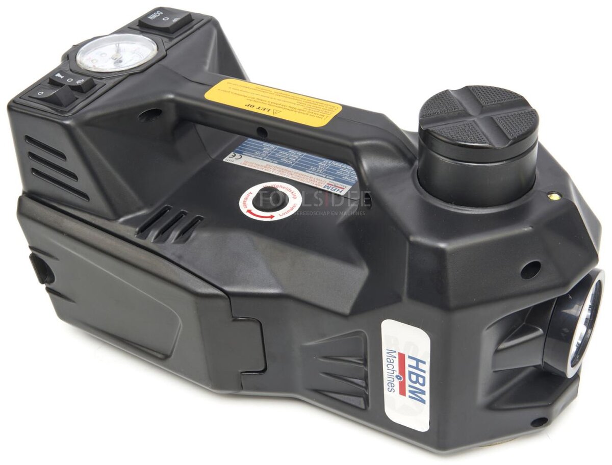 HBM elektrisk 12 volt 3 tonns biljack med LED-belysning inkludert slagnøkkel 12 volt i hånden