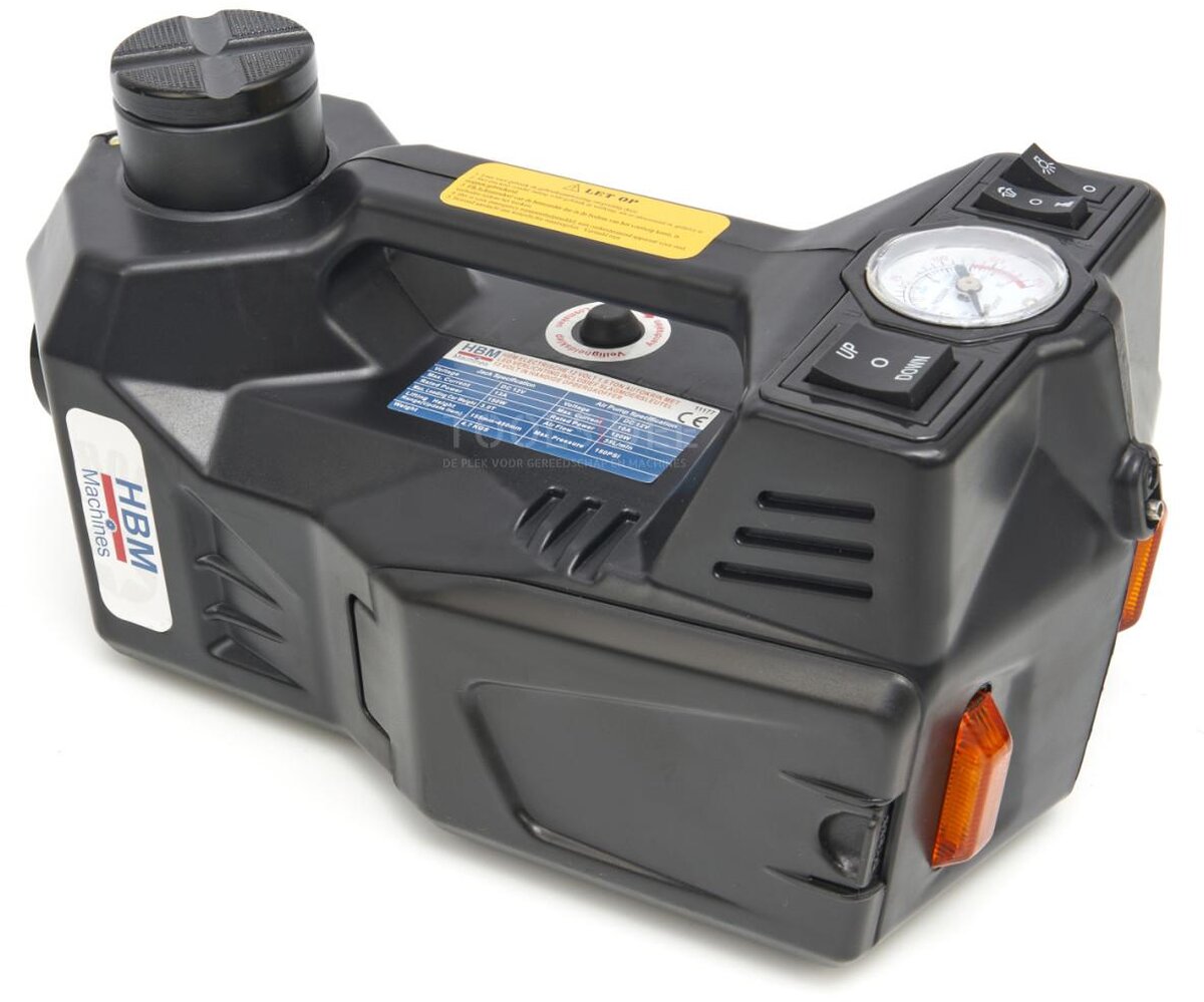 HBM elektrisk 12 volt 3 tonns biljack med LED-belysning inkludert slagnøkkel 12 volt i hånden