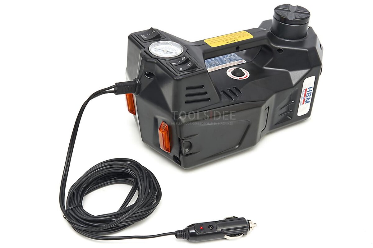 HBM elektrisk 12 volt 3 tonns biljack med LED-belysning inkludert slagnøkkel 12 volt i hånden