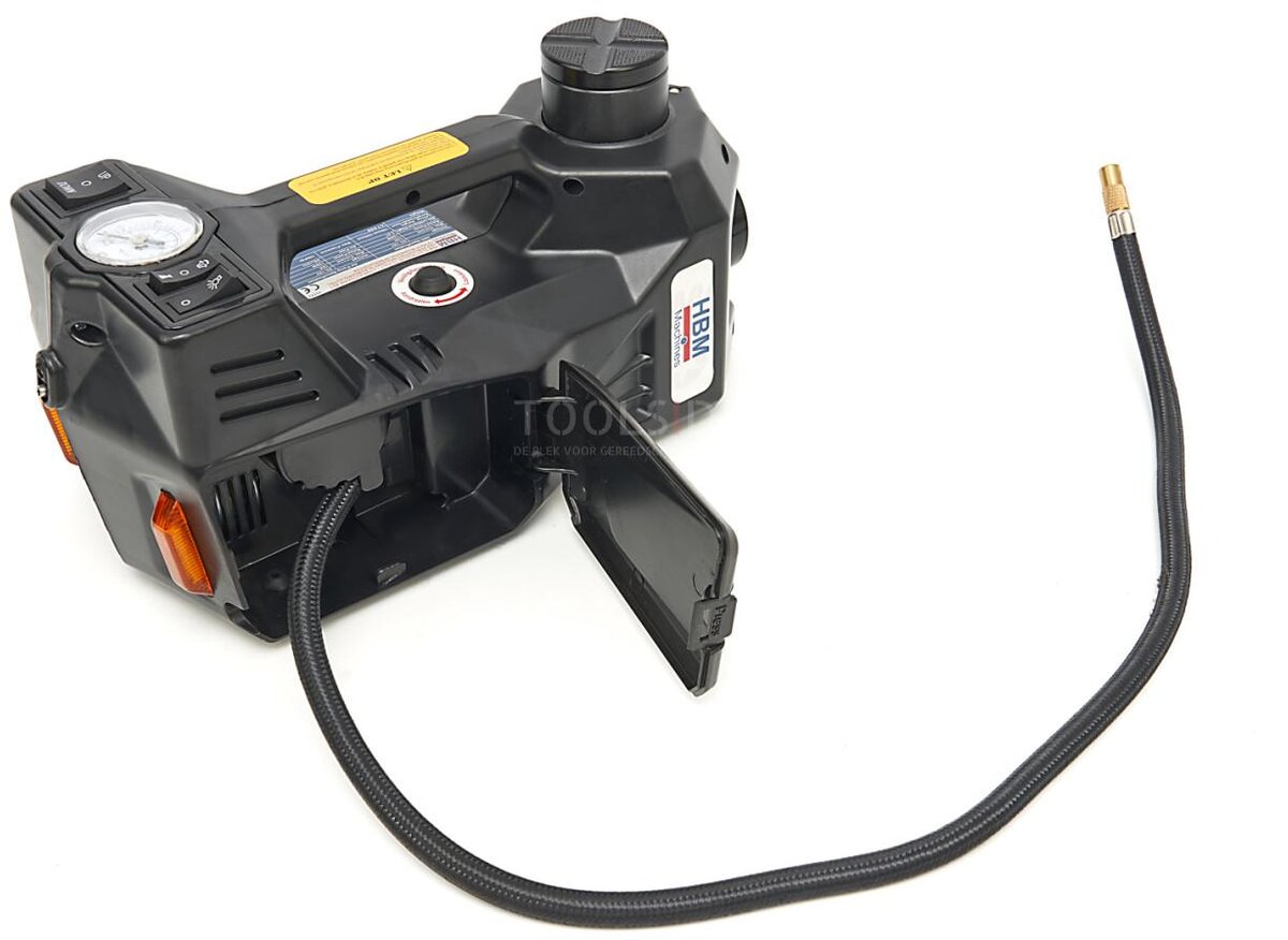 HBM elektrisk 12 volt 3 tonns biljack med LED-belysning inkludert slagnøkkel 12 volt i hånden