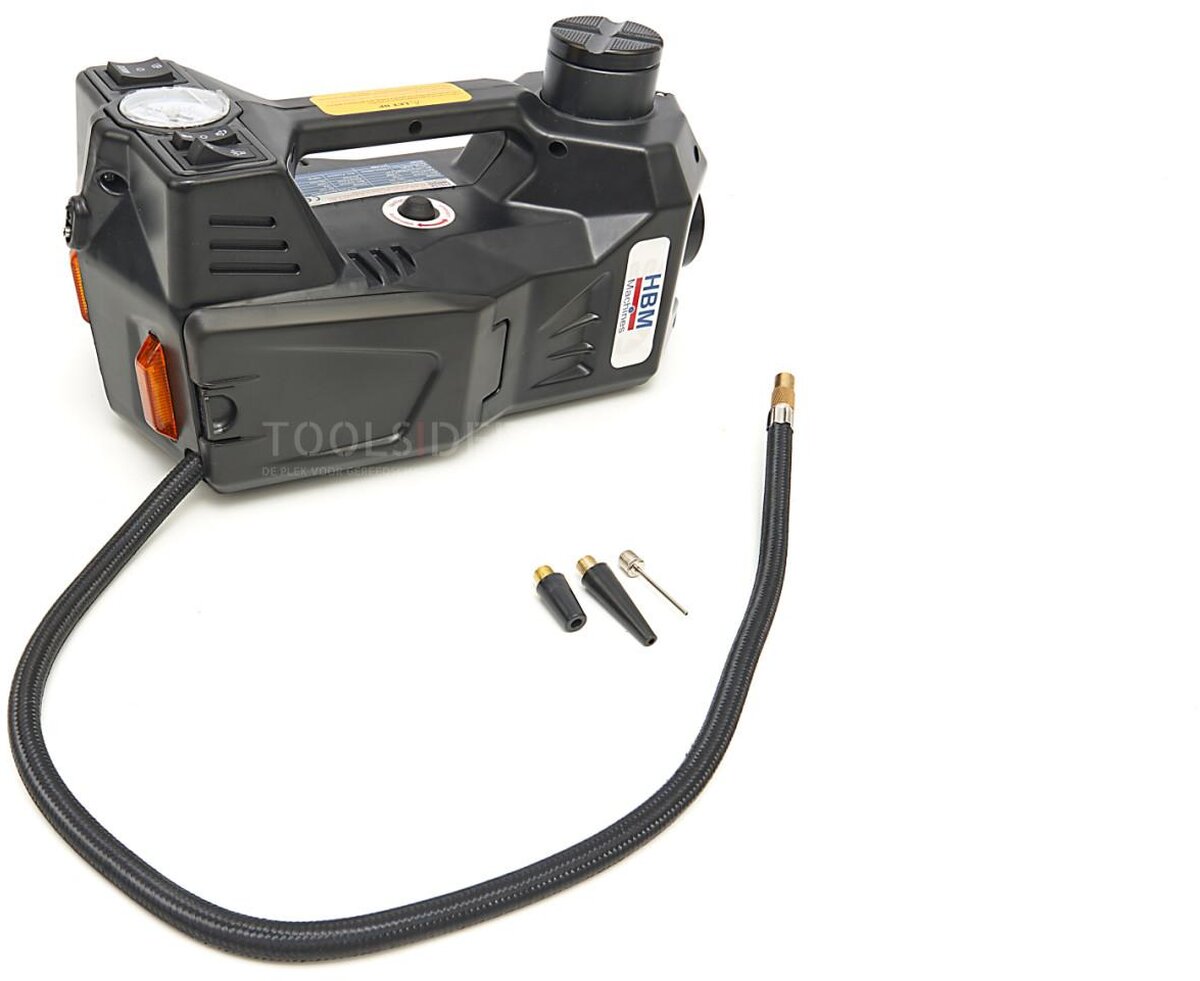HBM elektrisk 12 volt 3 tonns biljack med LED-belysning inkludert slagnøkkel 12 volt i hånden