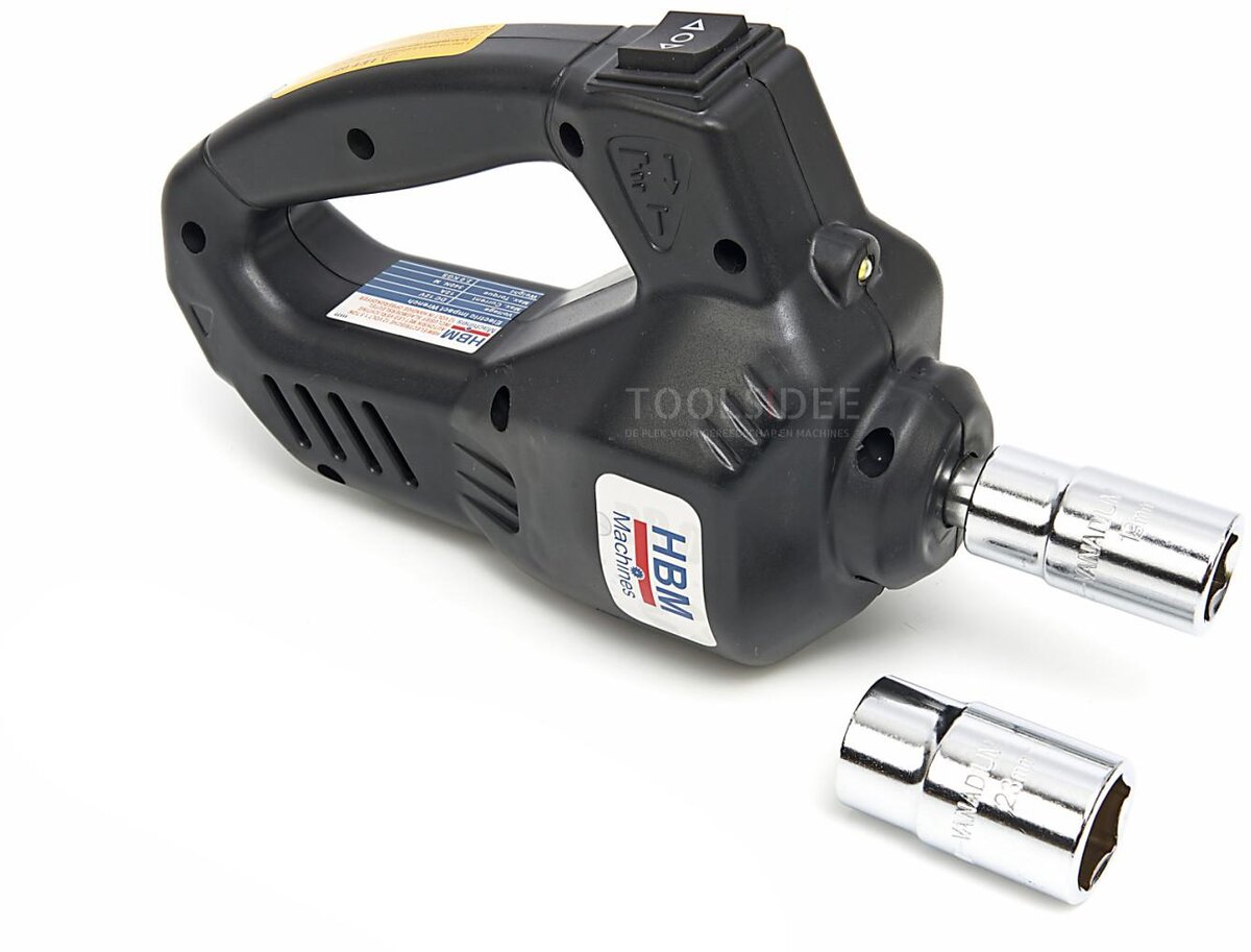 HBM elektrisk 12 volt 3 tonns biljack med LED-belysning inkludert slagnøkkel 12 volt i hånden