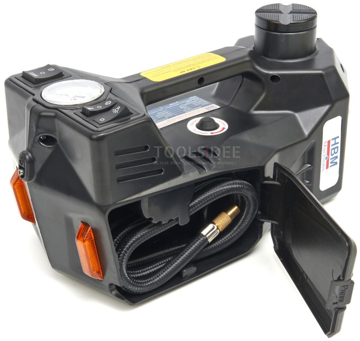 HBM elektrisk 12 volt 3 tonns biljack med LED-belysning inkludert slagnøkkel 12 volt i hånden